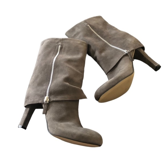 Franco Sarto A-Lady Gray Suede Leather Fold Down Heeled Boots Side Zip Sz 7M - Picture 2 of 7